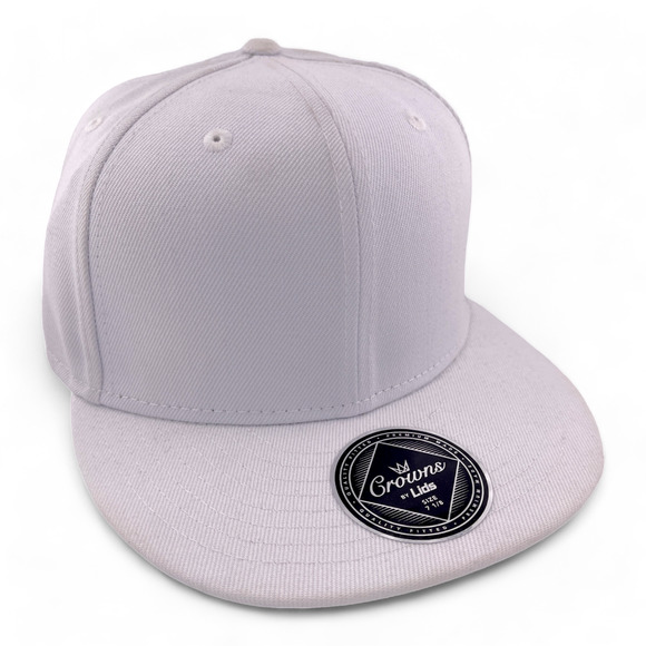Crowns by Lids Blank For Customs All White Flat Bill Fitted Hat Cap Size 7 1/8 - Picture 1 of 5